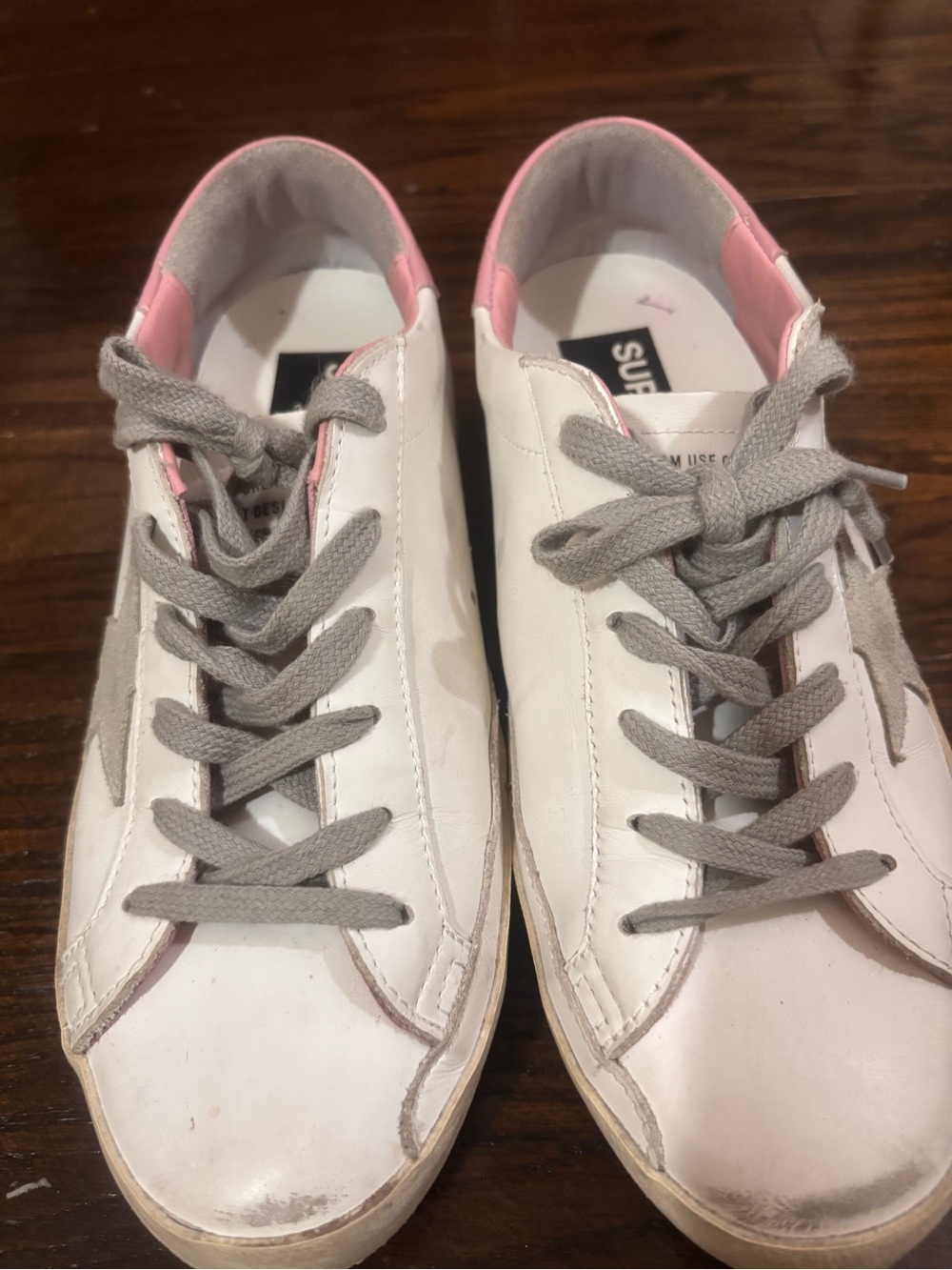 Golden Goose White Sneakers with Pink Trim and Gray Laces